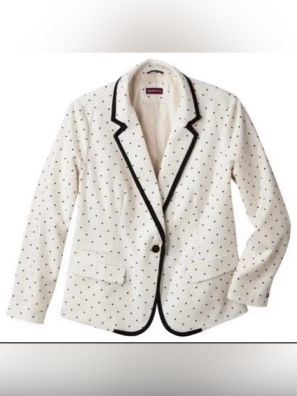 Merona White Polka Dot Blazer with Black Trim